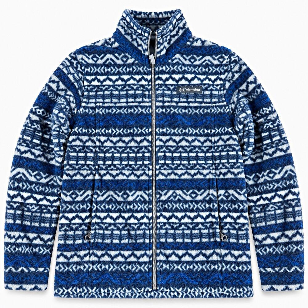 Columbia Kids Geometric Fleece Full Zip Jacket w/ Pockets Blue/White Sz S